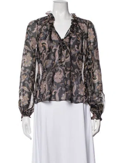 Pre-owned Veronica Beard Paisley Print V-neck Blouse In Black