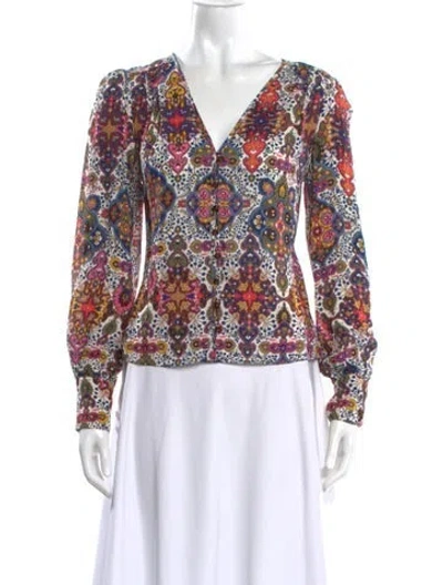Pre-owned Veronica Beard Paisley Print V-neck Blouse In Blue
