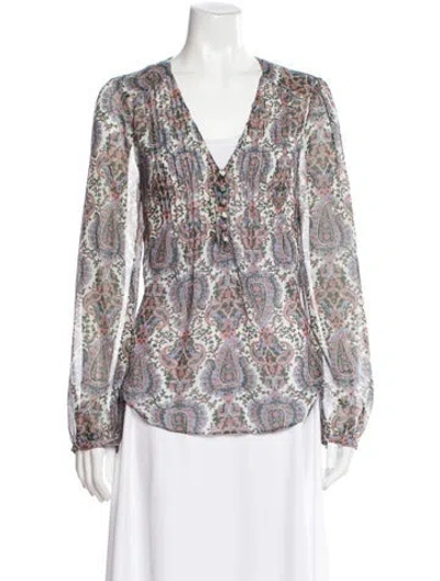 Pre-owned Veronica Beard Paisley Print V-neck Blouse In Blue