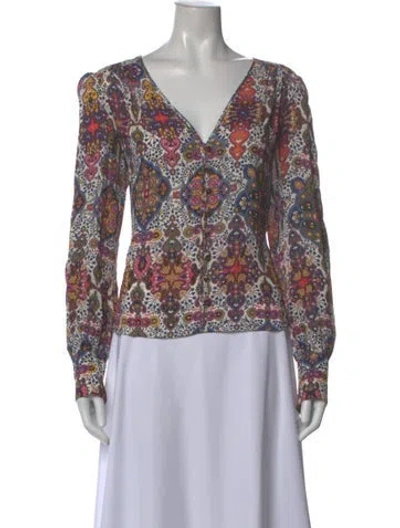 Pre-owned Veronica Beard Paisley Print V-neck Blouse In Blue