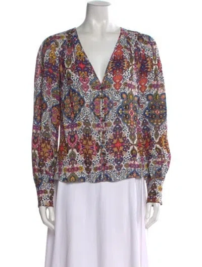 Pre-owned Veronica Beard Paisley Print V-neck Blouse In Blue