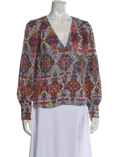 Pre-owned Veronica Beard Paisley Print V-neck Blouse In Blue