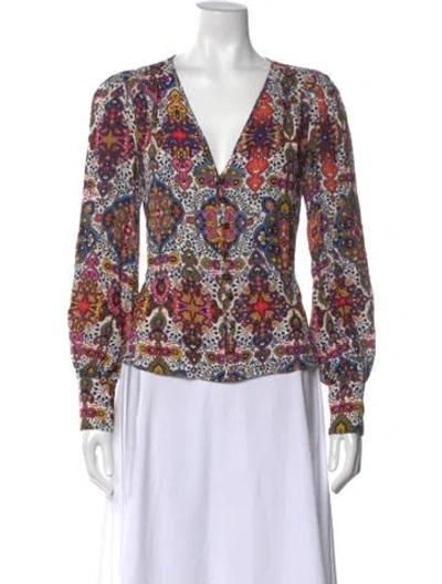 Pre-owned Veronica Beard Paisley Print V-neck Blouse In Blue