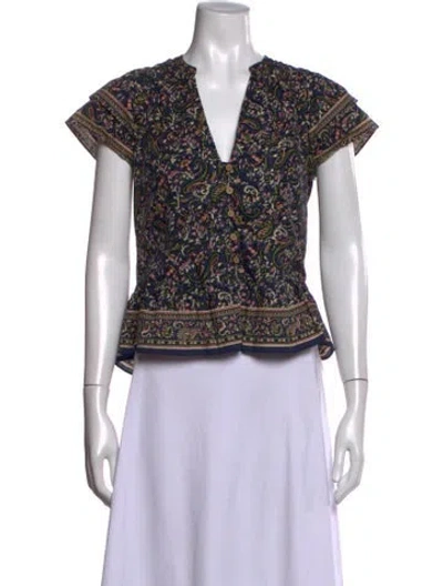 Pre-owned Veronica Beard Paisley Print V-neck Blouse In Blue
