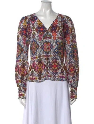 Pre-owned Veronica Beard Paisley Print V-neck Blouse In Blue
