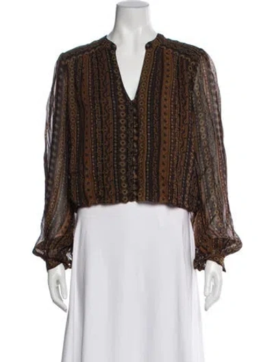 Pre-owned Veronica Beard Paisley Print V-neck Blouse In Brown