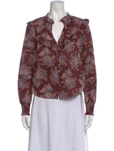 Pre-owned Veronica Beard Paisley Print V-neck Blouse In Burgundy