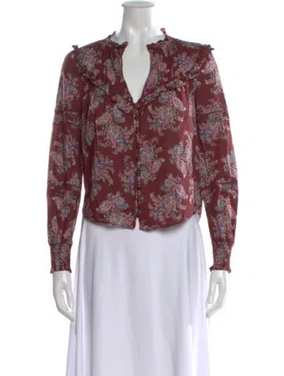 Pre-owned Veronica Beard Paisley Print V-neck Blouse In Burgundy