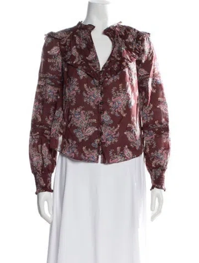 Pre-owned Veronica Beard Paisley Print V-neck Blouse In Burgundy