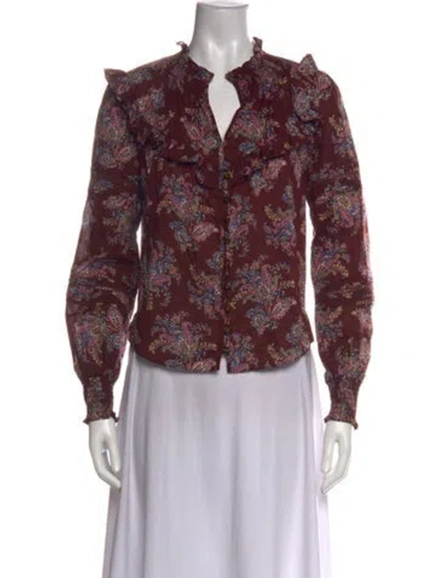 Pre-owned Veronica Beard Paisley Print V-neck Blouse In Burgundy