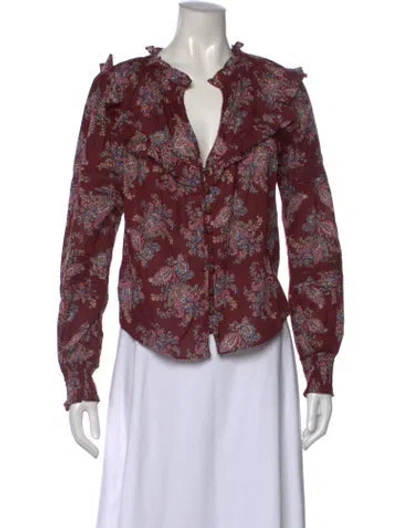 Pre-owned Veronica Beard Paisley Print V-neck Blouse In Burgundy
