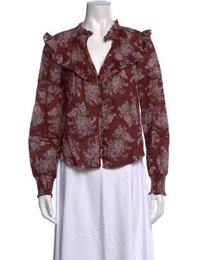 Pre-owned Veronica Beard Paisley Print V-neck Blouse In Burgundy