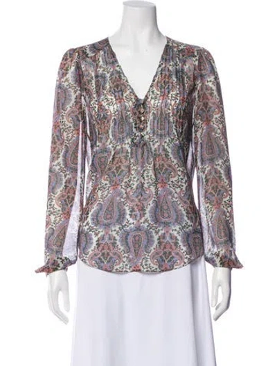 Pre-owned Veronica Beard Paisley Print V-neck Blouse In Green