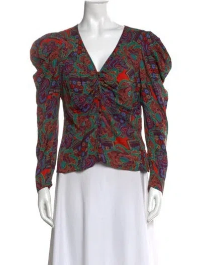 Pre-owned Veronica Beard Paisley Print V-neck Blouse In Neutral