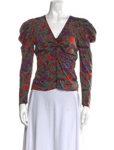 Pre-owned Veronica Beard Paisley Print V-neck Blouse In Purple