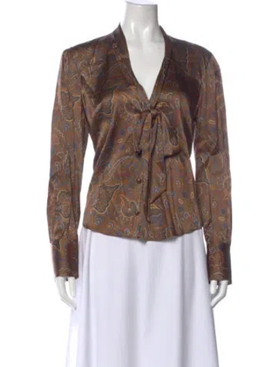 Pre-owned Veronica Beard Paisley Print V-neck Blouse W/ Tags In Brown