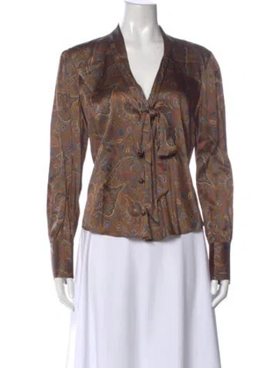 Pre-owned Veronica Beard Paisley Print V-neck Blouse W/ Tags In Brown