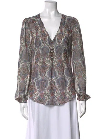 Pre-owned Veronica Beard Paisley Print V-neck Blouse W/ Tags In Neutrals/purple