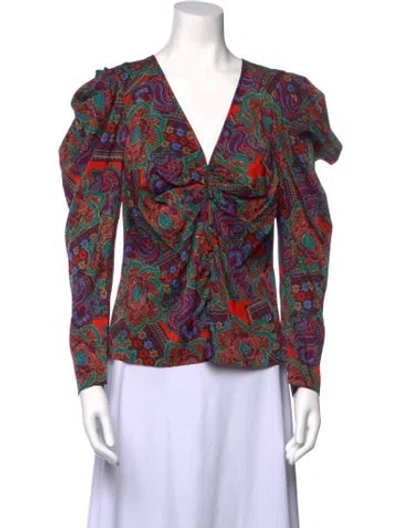 Pre-owned Veronica Beard Paisley Print V-neck Blouse W/ Tags In Red