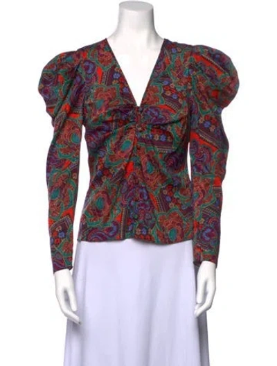 Pre-owned Veronica Beard Paisley Print V-neck Blouse W/ Tags In Red