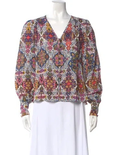 Pre-owned Veronica Beard Paisley Print V-neck Blouse In White