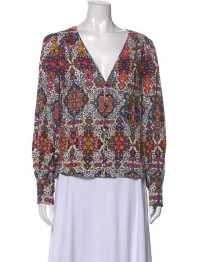 Pre-owned Veronica Beard Paisley Print V-neck Blouse In White