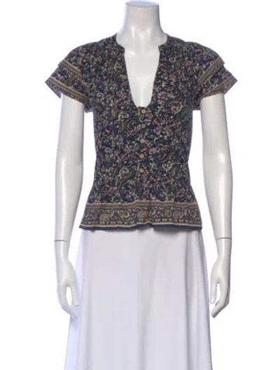 Pre-owned Veronica Beard Paisley Print V-neck Top In Blue
