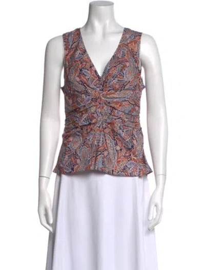 Pre-owned Veronica Beard Paisley Print V-neck Top In Multi