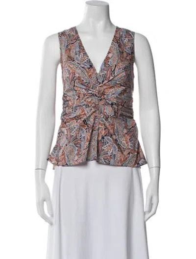 Pre-owned Veronica Beard Paisley Print V-neck Top In Orange