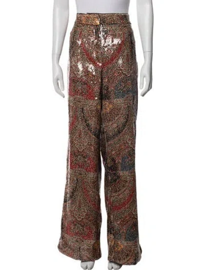 Pre-owned Veronica Beard Paisley Print Wide Leg Pants In Brown