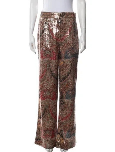 Pre-owned Veronica Beard Paisley Print Wide Leg Pants In Brown