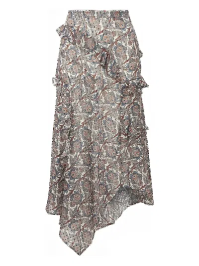 Veronica Beard Paisley Ruffled Asymmetric Skirt In Brown