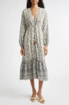 Veronica Beard Paisley Tie Waist Midi Dress In Gray