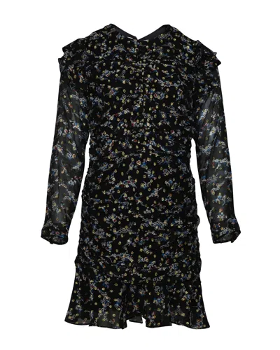 Veronica Beard Parc Ruched Floral Dress In Black Print Silk