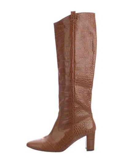 Pre-owned Veronica Beard Patent Leather Animal Print Boots In Brown