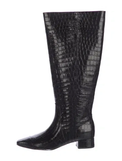Pre-owned Veronica Beard Patent Leather Animal Print Riding Boots In Black