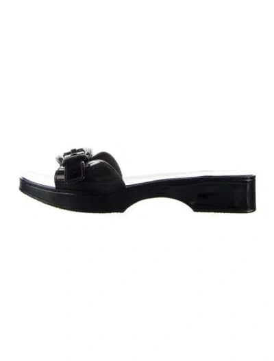 Pre-owned Veronica Beard Patent Leather Slides In Black