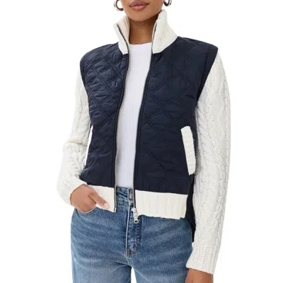 Veronica Beard Patra Mixed-media Jacket In Navy/ivory In Blue