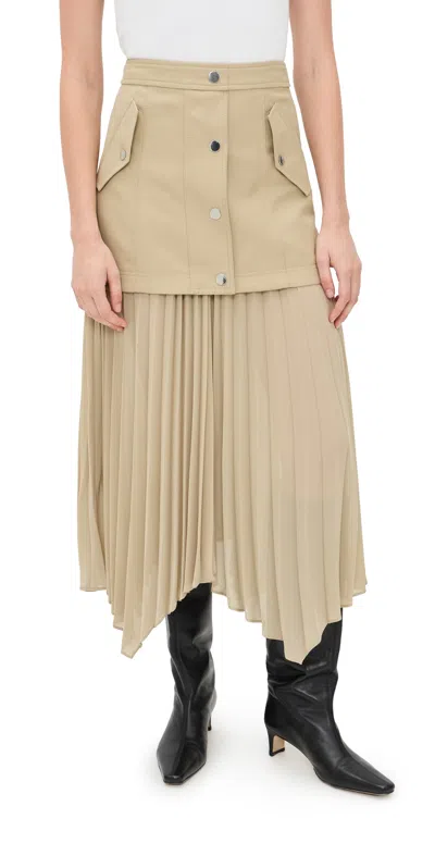 Veronica Beard Patricka Asymmetric Layered Pleated Woven Skirt In Neutral
