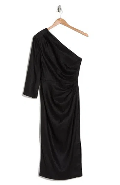 Veronica Beard Patsy One-shoulder Linen Blend Dress In Black