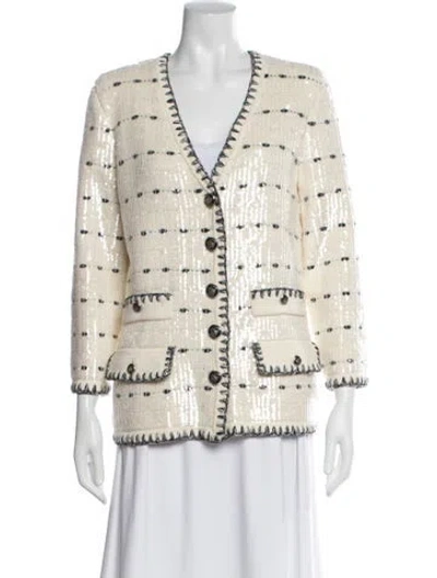 Pre-owned Veronica Beard Patterned Blazer In White