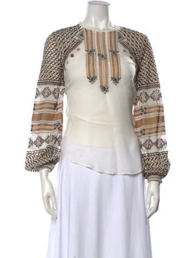 Pre-owned Veronica Beard Patterned Crew Neck Blouse In Metallic