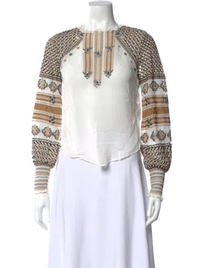 Pre-owned Veronica Beard Patterned Crew Neck Blouse In Neutrals/white