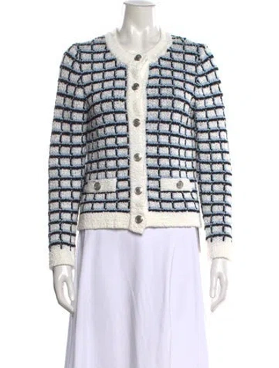 Pre-owned Veronica Beard Patterned Crew Neck Sweater In White
