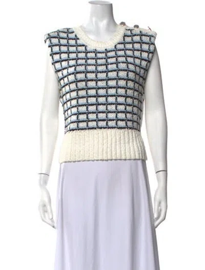 Pre-owned Veronica Beard Patterned Crew Neck Sweater In White