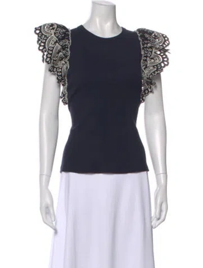 Pre-owned Veronica Beard Patterned Crew Neck Top In Blue