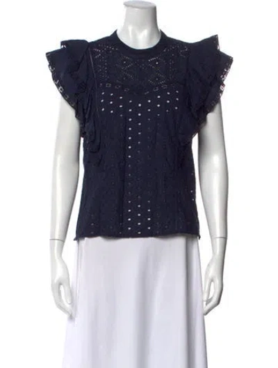 Pre-owned Veronica Beard Patterned Crew Neck Top In Blue