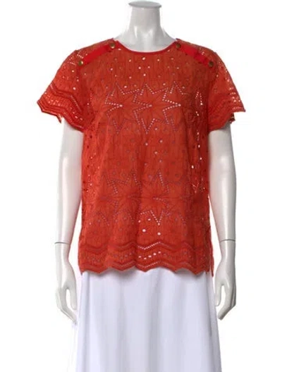 Pre-owned Veronica Beard Patterned Crew Neck Top In Orange