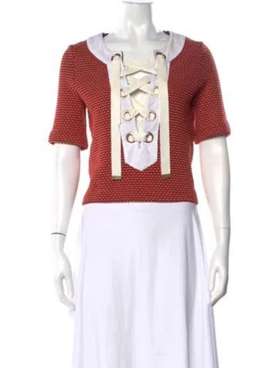 Pre-owned Veronica Beard Patterned Crew Neck Top In Red