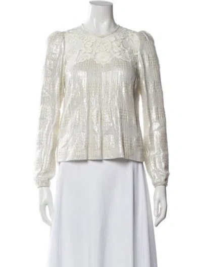 Pre-owned Veronica Beard Patterned Crew Neck Top In White